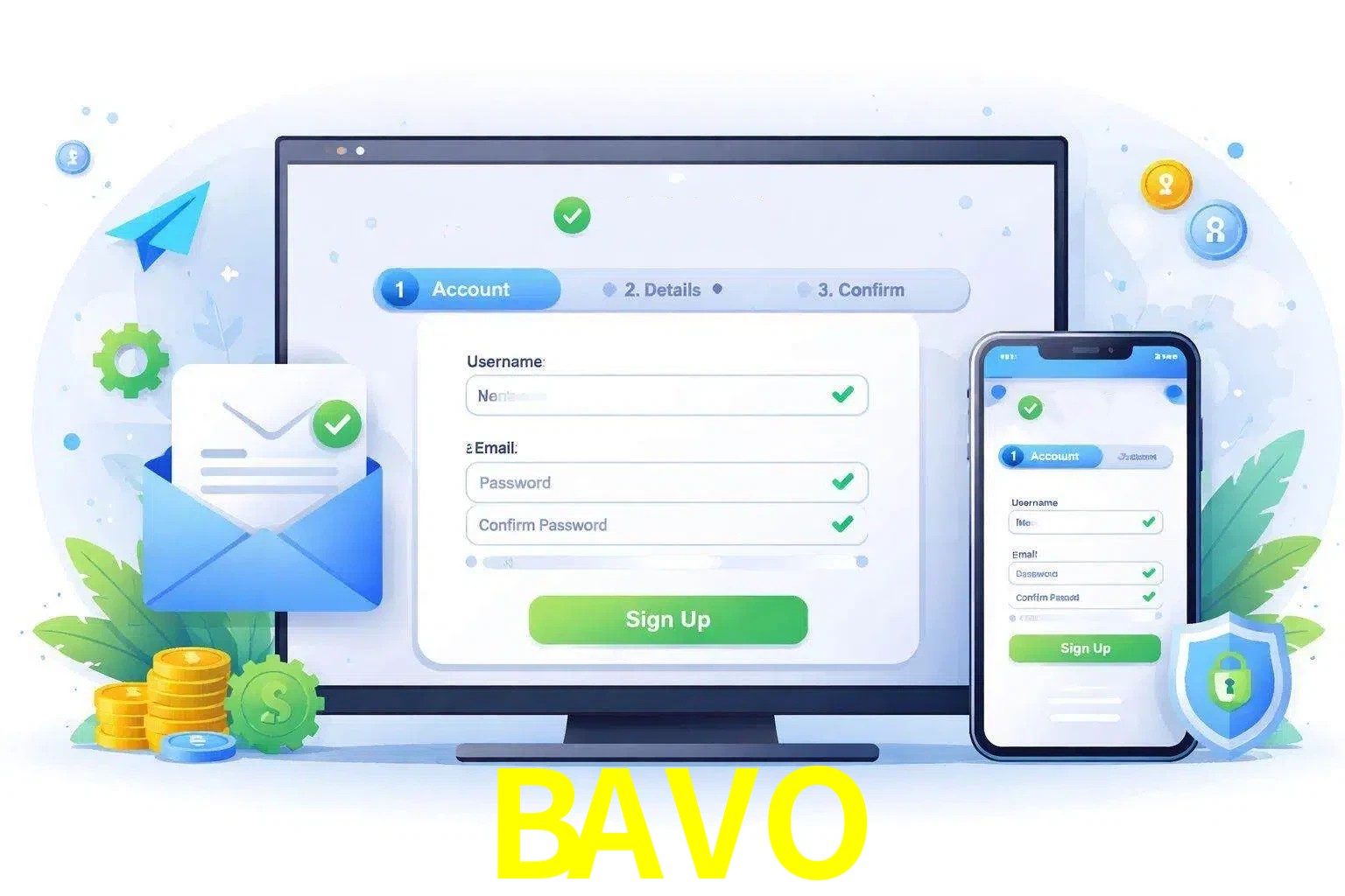 Registro de nuevo usuario y configuración de cuenta BAVO