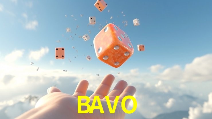 Una escena digital vívida inspirada en casino con BAVO mostrado prominentemente, luces brillantes, fichas, cartas y acentos dorados.