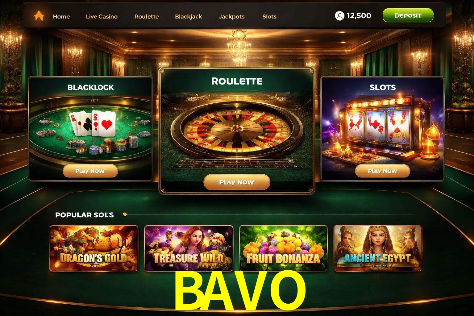 Vista de la plataforma BAVO Casino mostrando categorías organizadas de juegos en línea